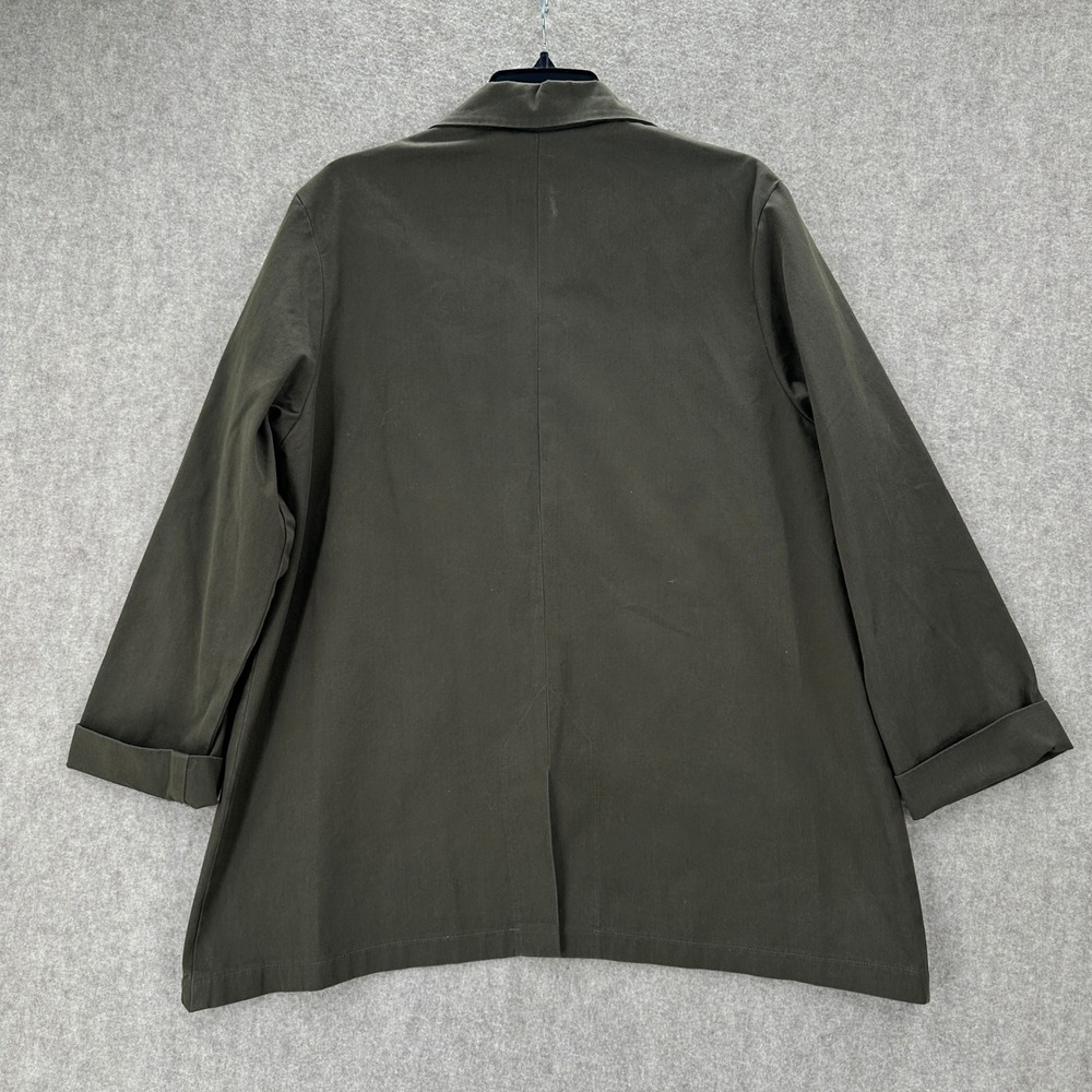 VITAMIN Utility Jacket Top Olive Green Button Front 3/4 Sleeve Asymmetric Size L - Picture 2 of 8